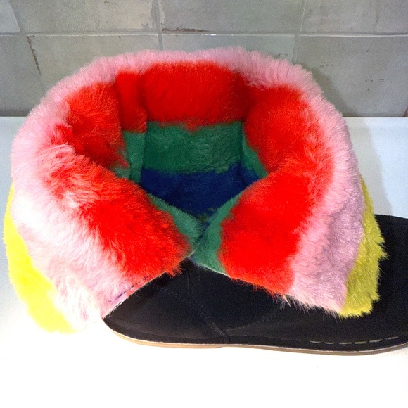 Mini Boden Suede Leather Navy Boots Stripe Soft Fur Lining Gum Sole 39 NWOB - Picture 5 of 9